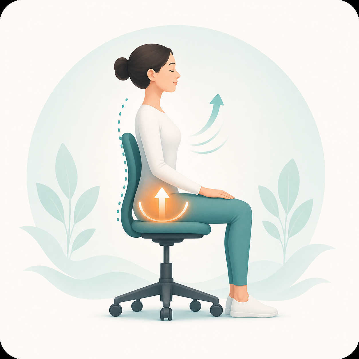Seated posture illustration for gentle pelvic floor training